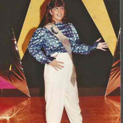 A color photograph of contestant # 4 Patricia Stuart at rehearsal