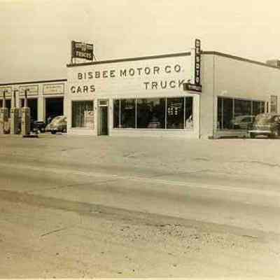 Bisbee Motor Company on the corner of Pleasant Street and River Road