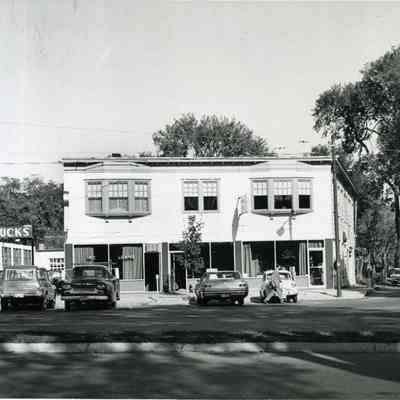A photo of the corner of School and Maine St. c. 1967
