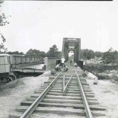 A photo of repairs being done to the Black Bridge.