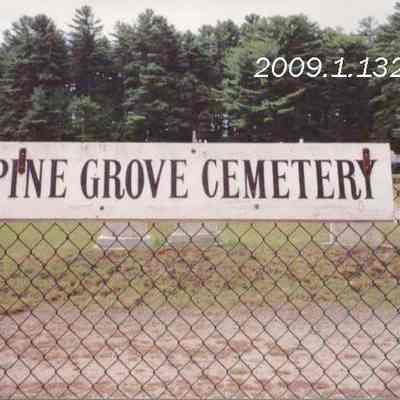 A photo of the sign at Pine Grove Cemetery.