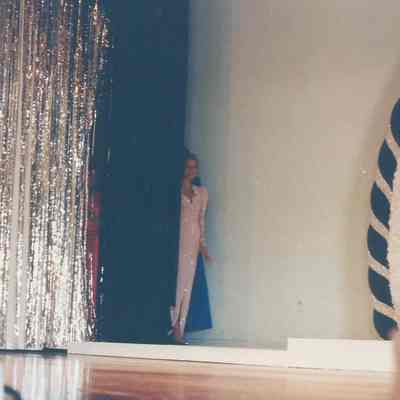 Lisa Kelly getting ready to practice her gown walk.