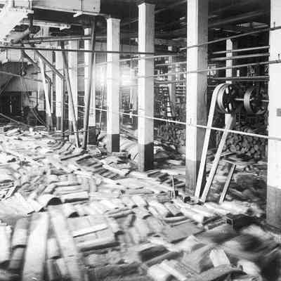 A photo of a conveyor carrying wood.