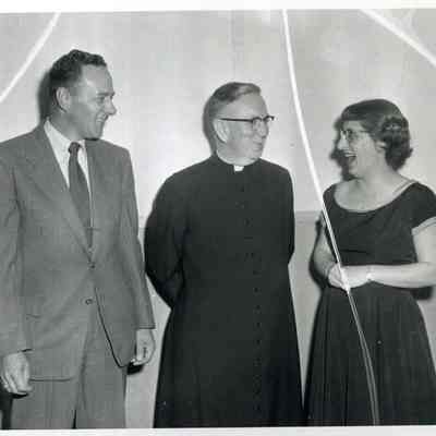 Reception honoring Rev. MacFarlane, St. Charles Church, with Leo Cloutier and Gertrude Peabody