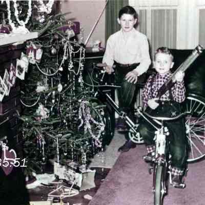 Two boys at Christmas.