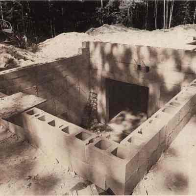 A photo view of a house foundation.
