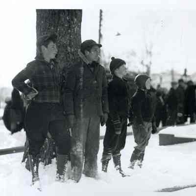 Boys Watching Cone School Fire