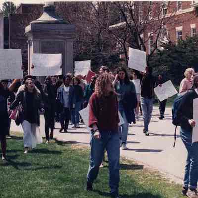 A photo view of a student protest. 5/10/1990.