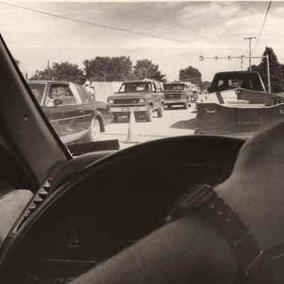 A photo view of a traffic jam at Cook's Corner. 10/1/1992.