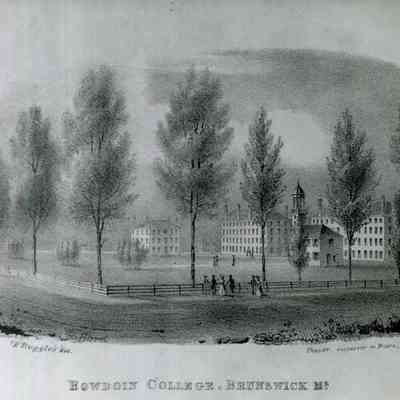 A photo of Bowdoin College Campus. c. 1840.