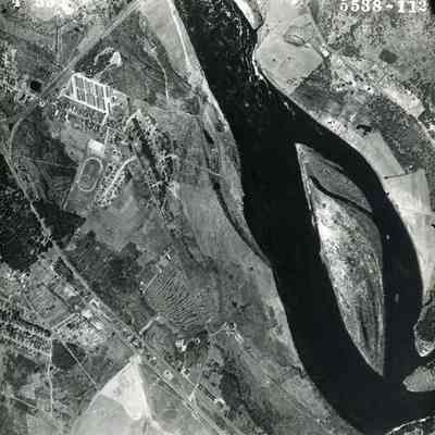 An aerial photo of the Androscoggin River. 5/4/1953.