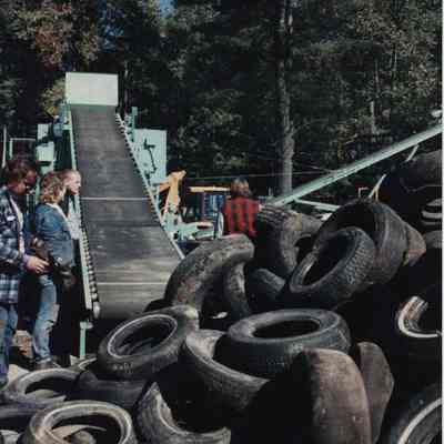 A photo view of a pile of tires. 10//2/1989.