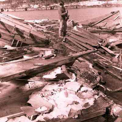 A photo view of debris at Bailey Island. 3/10/1978.