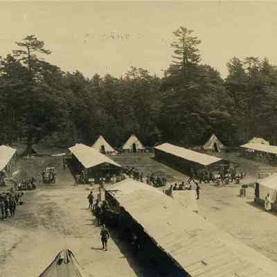 A photo view of tents at Camp Chamberlain.