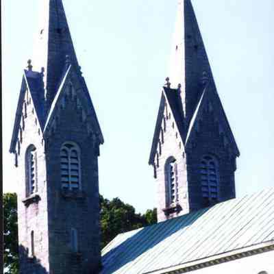 Twin towers of Kings Chapel, Bowdoin College.