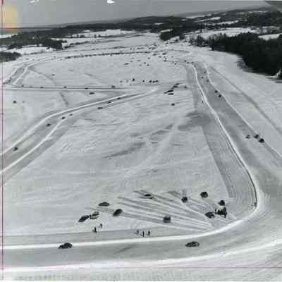 An aerial photo of the race track on the New Meadows River. 1966