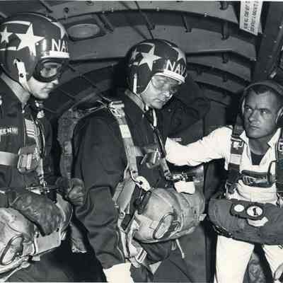 A photo of men from the "Chuting Stars" jump team.