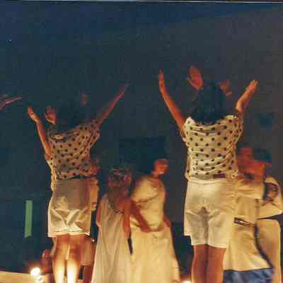 the young people returning to the stage.