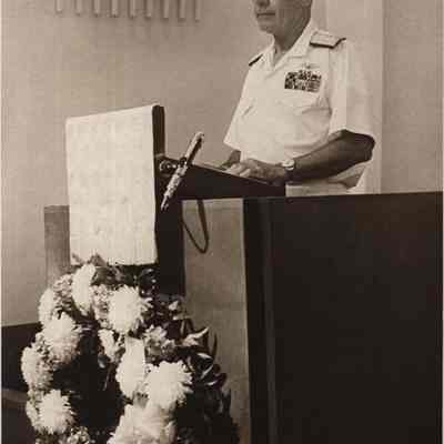 A photo view of Admiral Mayo A. Hadden Jr.