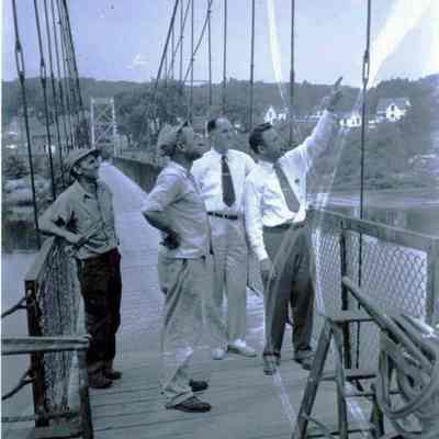 A photo after the 1936 flood.of the Swinging Bridge.