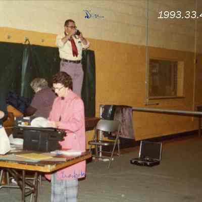 A photo of election night at the rec. center. 11/1974.