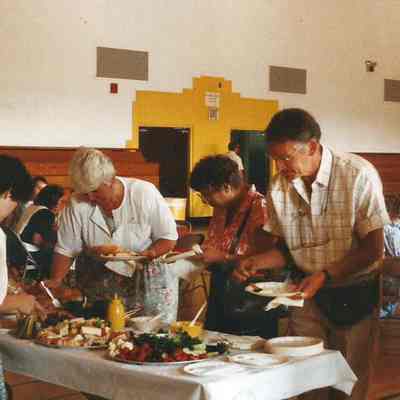 Ann Rowe, June, Brad, & Dancer getting food