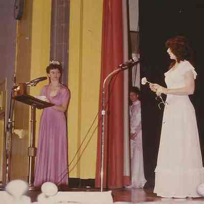 A color photograph of Sharon Hinckley asking Heidi Heintz the question.