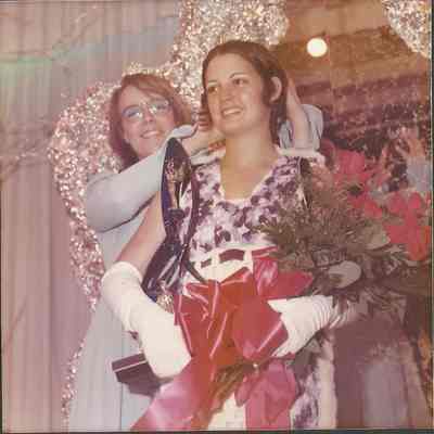 Agnes Racine 1972-73 Teen Queen crowning the 1973-74 Brunswick Teen Queen Althea Kinney.