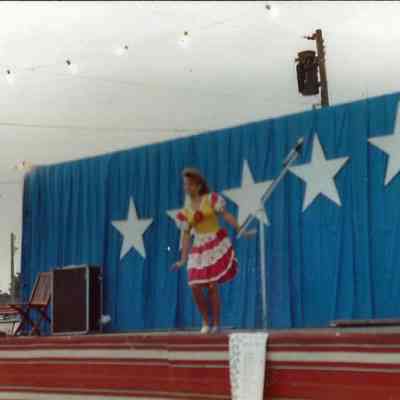 Lisa Kelly doing a tropical dance at the Topsham Variety show.