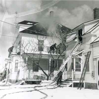 A photo of a fire on Winter Street, Topsham. 3/7/1955
