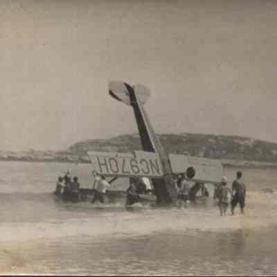 A photo of Frank Stimpson's plane turned over Sept 1939.