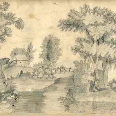 Pencil Sketch, "Scene on the Yantic" by Sarah E. Quinnam