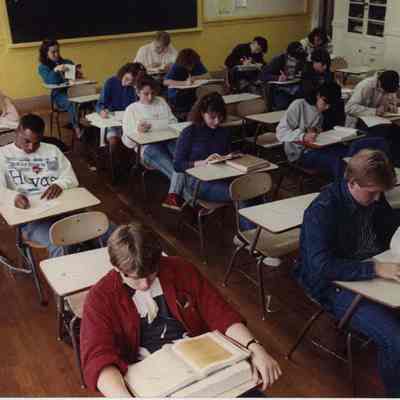 A photo view of school children at work. 8/18/1991.