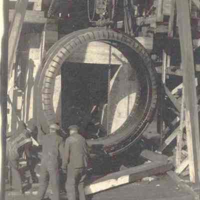 A photo of construction at Pejepscot Mill.