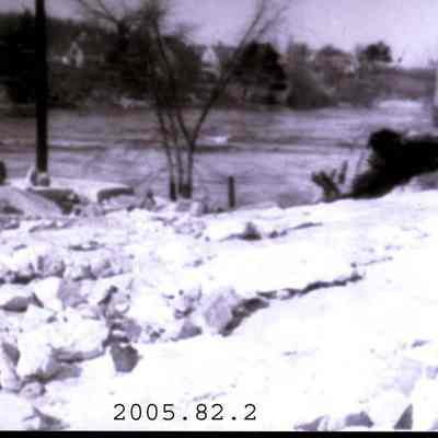 A photo of the bank of the Androscoggin River. 1936