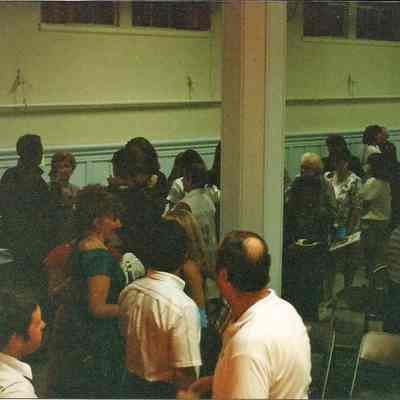 A color photograph of the crowd gathering before the pageant.