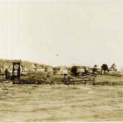 Battered Swinging Bridge during the flood of 1936