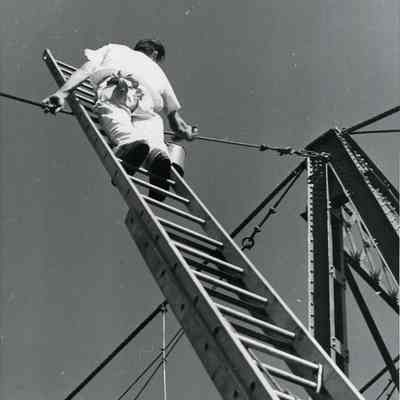 Repairs Underway on the Railroad Bridge, 1936 Flood