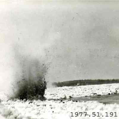 Blasting an ice jam during the 1936 flood in the Androscoggin River.