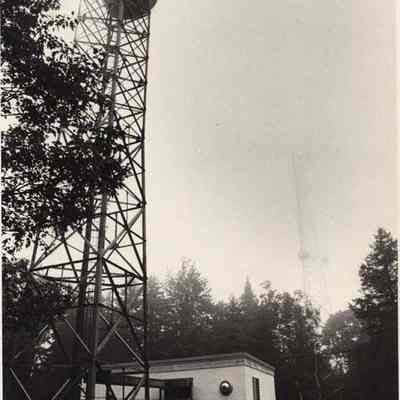 A photo view of a radio tower. 9/10/1992.