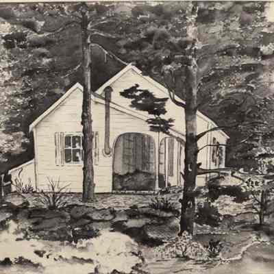 A photo view of a watercolor titled, "Seaside Cottage".