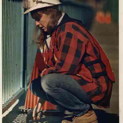 A photo view of a masonry worker at work. 11/2/1988.