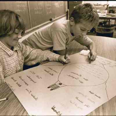 A photo view of W. Harpswell 5th graders. 10//2/1986.