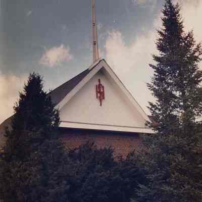 A photo view of the backside of a church. 11/18/1988.