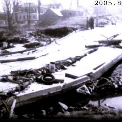 A photo of a destroyed bridge during the 1936 flood.
