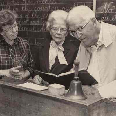 A photo view of people at the Growstown School. 7/25/1984.