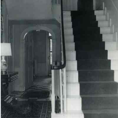 A photo of the front hall and stairway in the Cleaveland House.