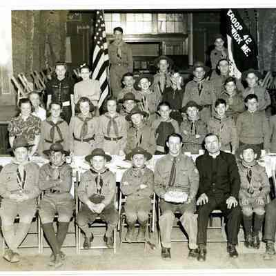 Boy and Girl Scouts on the Stage at St. John's Hall