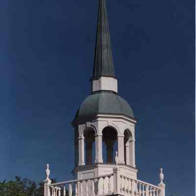 A photo view of a church steeple. 9/28//1990.