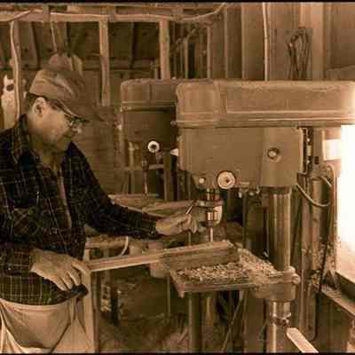 A photo view of a lobster trap maker at work. 10/17/1981